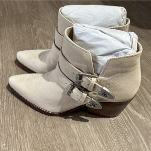Sam Edelman Windsor Cream Suede Western Ankle Boots